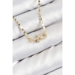 Mey İthalat® Pirinç Zirkon Taşlı Tifany Model Ezme Zincir Gold Renk Kadın Kolye