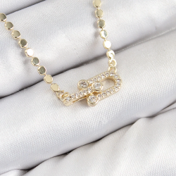 Mey İthalat® Pirinç Zirkon Taşlı Tifany Model Ezme Zincir Gold Renk Kadın Kolye