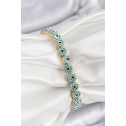 Mey İthalat® Pirinç Zirkon Taşlı Turkuaz Nazar Model Gold Renk Lastikli Kadın Bileklik