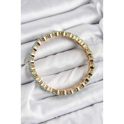 Mey İthalat® Pirinç Zirkon Taşlı Turkuaz Nazar Model Gold Renk Lastikli Kadın Bileklik