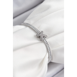 Mey İthalat® Pirinç Zirkon Taşlı X Detaylı Su Yolu Model Gümüş Renk Asansörlü Kadın Bileklik