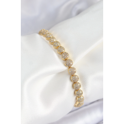 Mey İthalat® Pirinç Zirkon Taşlı Yarım Topcuk Model Gold Renk VIP Seri Kadın Bileklik