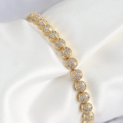 Mey İthalat® Pirinç Zirkon Taşlı Yarım Topcuk Model Gold Renk VIP Seri Kadın Bileklik