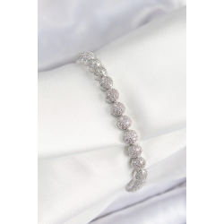 Mey İthalat® Pirinç Zirkon Taşlı Yarım Topcuk Model Gümüş Renk VIP Seri Kadın Bileklik