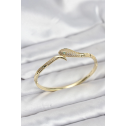 Mey İthalat® Pirinç Zirkon Taşlı Yılan Model Kadın Kelepçe Bileklik