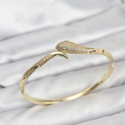 Mey İthalat® Pirinç Zirkon Taşlı Yılan Model Kadın Kelepçe Bileklik