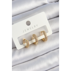 Mey İthalat® Pirinç Zirkon Taşlı Yıldız Model Gold Renk 3'lü Çift Kadın Küpe Set