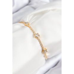 Mey İthalat® Pirinç Zirkon Taşlı Yıldız Model Gold Renk Asansörlü Kadın Bileklik