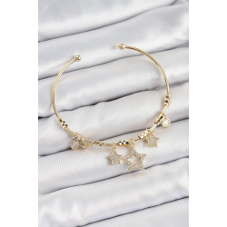 Mey İthalat® Pirinç Zirkon Taşlı Yıldız Model Gold Renk Charm Bileklik