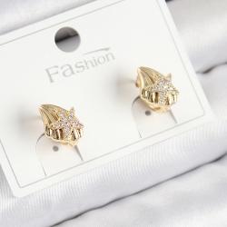 Mey İthalat® Pirinç Zirkon Taşlı Yıldız Model Gold Renk Çocuk Küpe