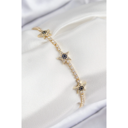 Mey İthalat® Pirinç Zirkon Taşlı Yıldız Model Gold Renk Kadın Bileklik