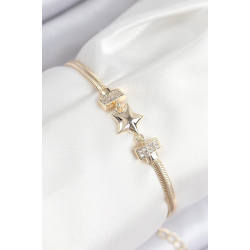 Mey İthalat® Pirinç Zirkon Taşlı Yıldız Model Gold Renk Kadın Bileklik