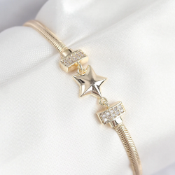 Mey İthalat® Pirinç Zirkon Taşlı Yıldız Model Gold Renk Kadın Bileklik