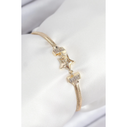 Mey İthalat® Pirinç Zirkon Taşlı Yıldız Model Gold Renk Kadın Bileklik