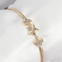 Mey İthalat® Pirinç Zirkon Taşlı Yıldız Model Gold Renk Kadın Bileklik