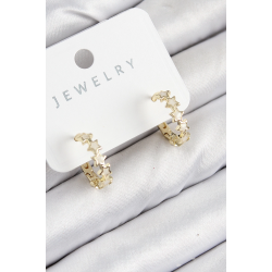 Mey İthalat® Pirinç Zirkon Taşlı Yıldız Model Gold Renk Kadın Küpe