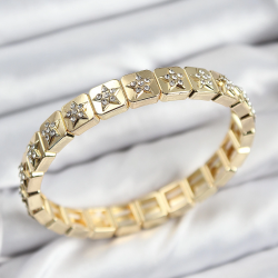 Mey İthalat® Pirinç Zirkon Taşlı Yıldız Model Gold Renk Lastikli Kadın Bileklik