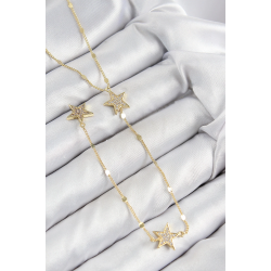 Mey İthalat® Pirinç Zirkon Taşlı Yıldız Model Gold Renk Y Kolye