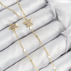 Mey İthalat® Pirinç Zirkon Taşlı Yıldız Model Gold Renk Y Kolye