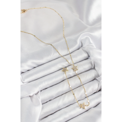 Mey İthalat® Pirinç Zirkon Taşlı Yıldız Model Gold Renk Y Kolye