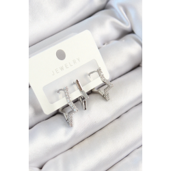Mey İthalat® Pirinç Zirkon Taşlı Yıldız Model Gümüş Renk 3'lü Çift Kadın Küpe Set
