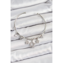 Mey İthalat® Pirinç Zirkon Taşlı Yıldız Model Gümüş Renk Charm Bileklik
