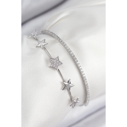 Mey İthalat® Pirinç Zirkon Taşlı Yıldız Model Gümüş Renk Kadın Bileklik