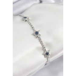 Mey İthalat® Pirinç Zirkon Taşlı Yıldız Model Gümüş Renk Kadın Bileklik