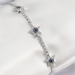 Mey İthalat® Pirinç Zirkon Taşlı Yıldız Model Gümüş Renk Kadın Bileklik