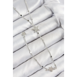 Mey İthalat® Pirinç Zirkon Taşlı Yıldız Model Gümüş Renk Y Kolye