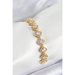 Mey İthalat® Pirinç Zirkon Taşlı Yonca Baget Model Gold Renk VIP Seri Kadın Bileklik