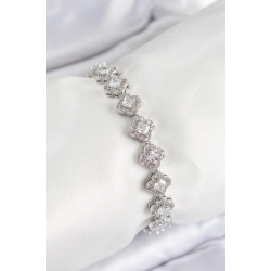 Mey İthalat® Pirinç Zirkon Taşlı Yonca Baget Model Gümüş Renk VIP Seri Kadın Bileklik