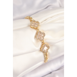 Mey İthalat® Pirinç Zirkon Taşlı Yonca Model Gold Renk Kadın Bileklik