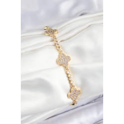 Mey İthalat® Pirinç Zirkon Taşlı Yonca Model Gold Renk Kadın Bileklik