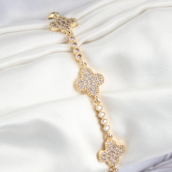 Mey İthalat® Pirinç Zirkon Taşlı Yonca Model Gold Renk Kadın Bileklik