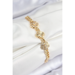 Mey İthalat® Pirinç Zirkon Taşlı Yonca Model Gold Renk Kadın Bileklik