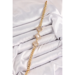 Mey İthalat® Pirinç Zirkon Taşlı Yonca Model Gold Renk Kadın Bileklik