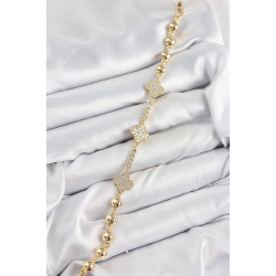 Mey İthalat® Pirinç Zirkon Taşlı Yonca Model Gold Renk Kadın Bileklik