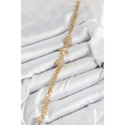 Mey İthalat® Pirinç Zirkon Taşlı Yonca Model Gold Renk Kadın Bileklik