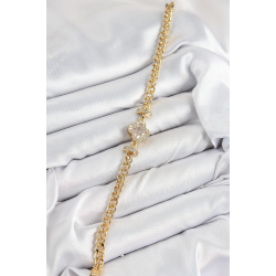 Mey İthalat® Pirinç Zirkon Taşlı Yonca Model Gold Renk Kadın Bileklik