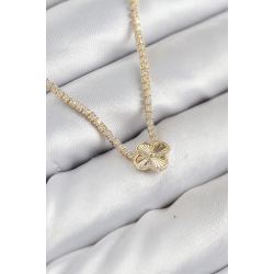 Mey İthalat® Pirinç Zirkon Taşlı Yonca Model Gold Renk Kadın Kolye