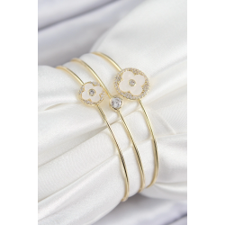 Mey İthalat® Pirinç Zirkon Taşlı Yonca Model Gold Renk Vip 3'lü Kadın Bileklik