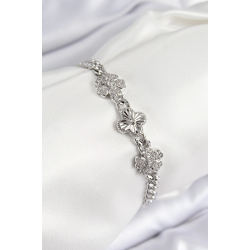 Mey İthalat® Pirinç Zirkon Taşlı Yonca Model Gümüş Renk Kadın Bileklik