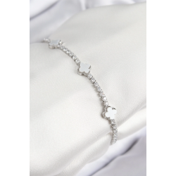 Mey İthalat® Pirinç Zirkon Taşlı Yonca Model Gümüş Renk Kadın Bileklik