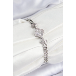 Mey İthalat® Pirinç Zirkon Taşlı Yonca Model Gümüş Renk Kadın Bileklik