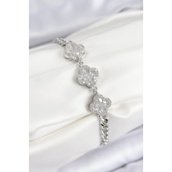 Mey İthalat® Pirinç Zirkon Taşlı Yonca Model Gümüş Renk Kadın Bileklik