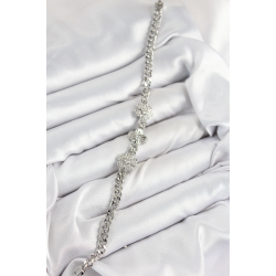 Mey İthalat® Pirinç Zirkon Taşlı Yonca Model Gümüş Renk Kadın Bileklik