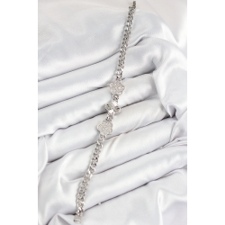 Mey İthalat® Pirinç Zirkon Taşlı Yonca Model Gümüş Renk Kadın Bileklik