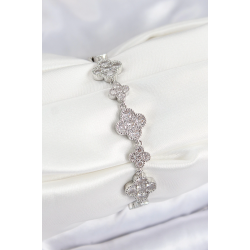 Mey İthalat® Pirinç Zirkon Taşlı Yonca Model Gümüş Renk VIP Seri Kadın Bileklik