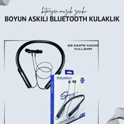 Mey İthalat® Polygold PG-100 Boyun Askılı Kablosuz Kulaklık – 200 Saat Bekleme Süresi, Stereo Ses, Mikrofonlu